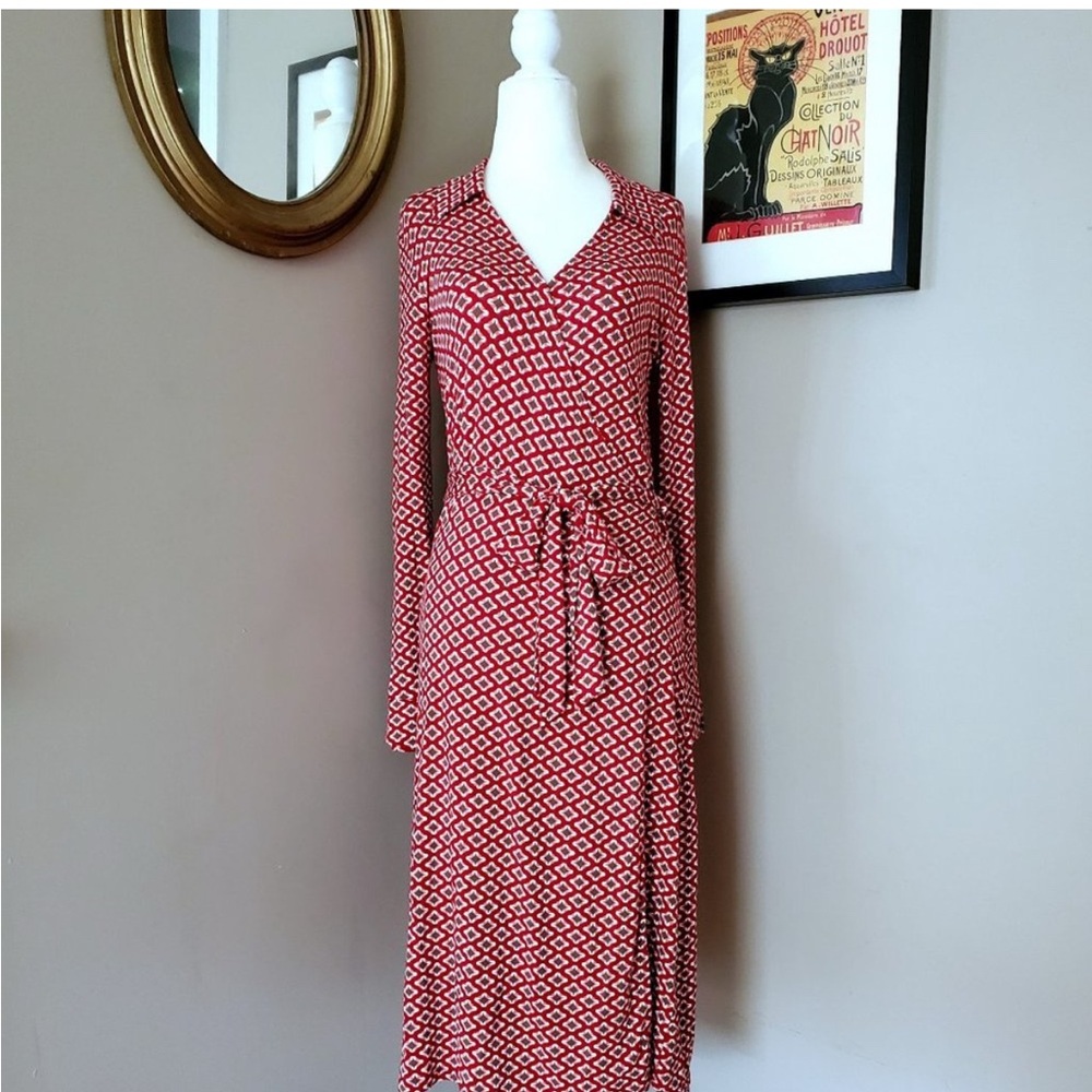 Boden size 4 Red Geometric Wrap Dress - Picture 2 of 13